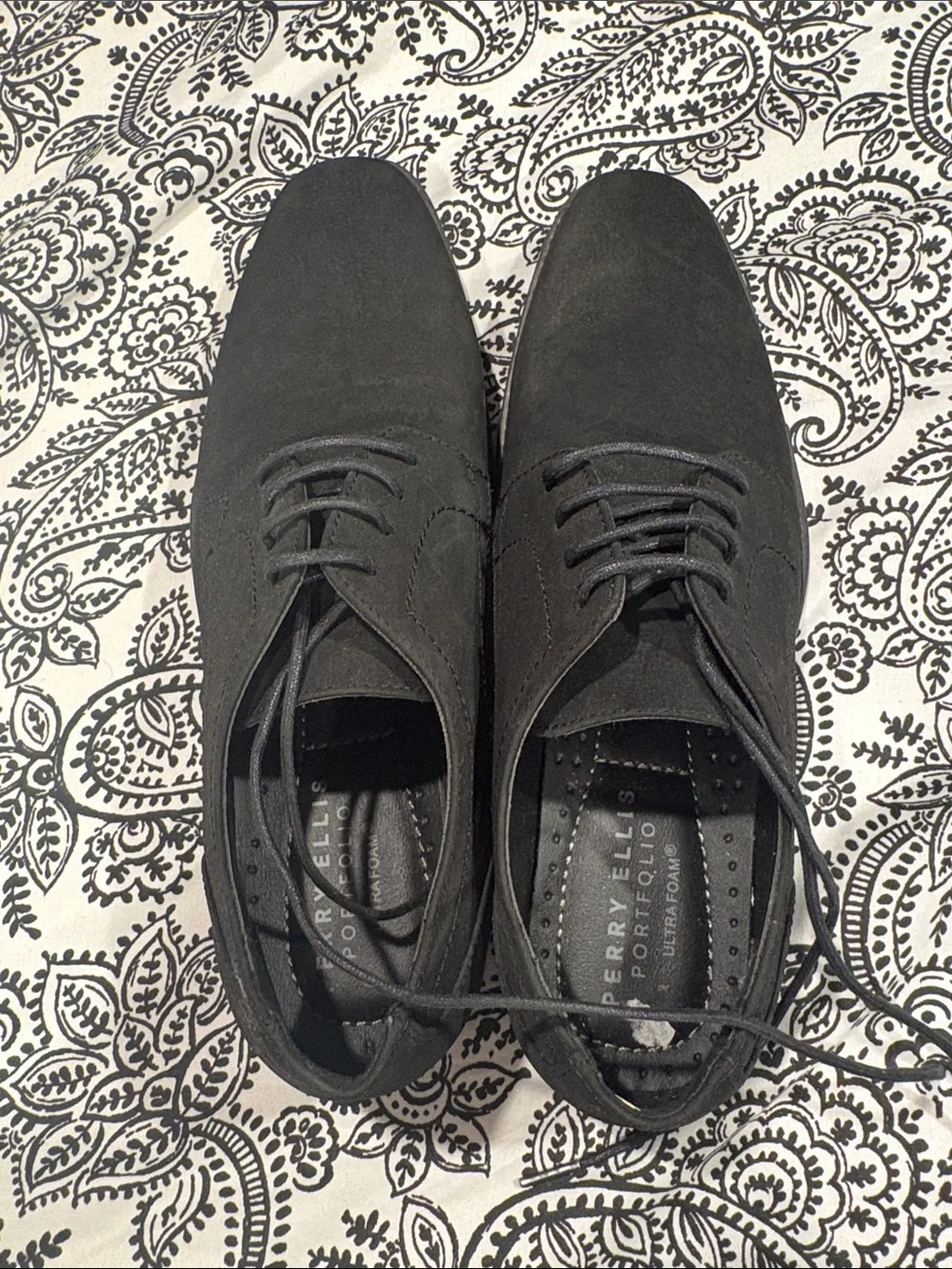 Perry Ellis Black Suede Derby Lace-Up Shoes